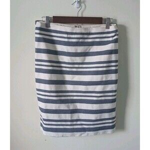 J Crew Navy White Striped Lined Pencil Skirt Size 4